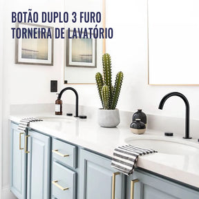 Torneira Misturador Banheiro 3 Furos Preto Fosco instalada em cuba de banheiro